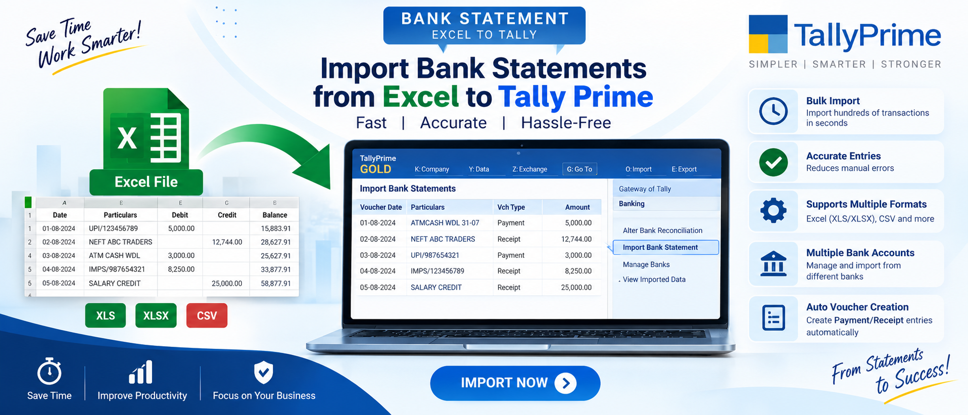 Import Bank Statements from Excel CSV to TallyPrime preview screen