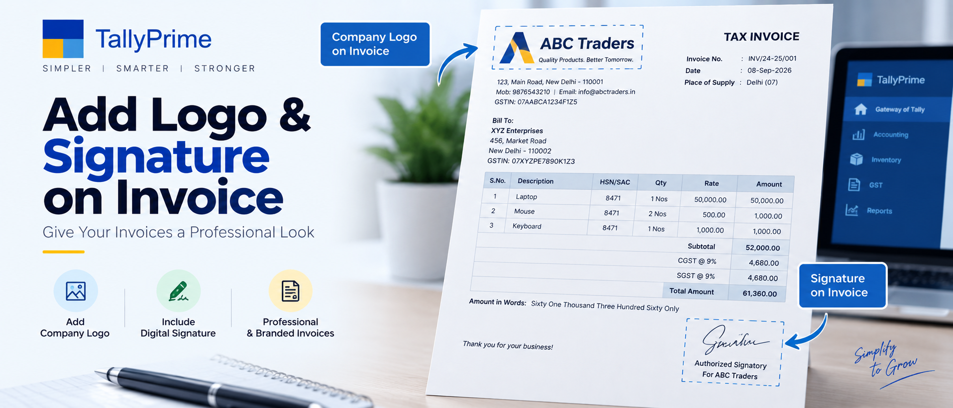 Add Logo & Digital Signature on Tally Invoice