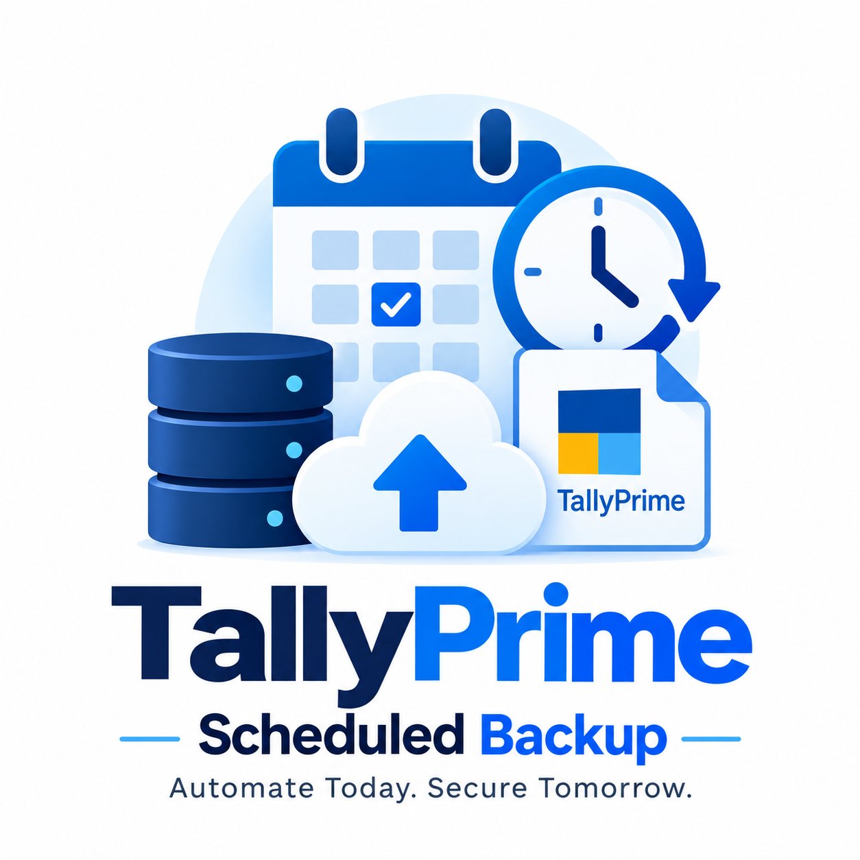Auto scheduled backup icon with calendar and clock for TallyPrime data protection