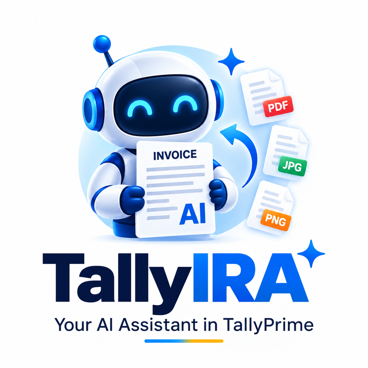 TallyIRA AI assistant icon with chat bubble and smart analytics visualization