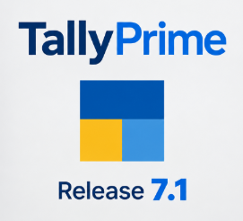 TallyPrime 7.1 featured icon showcasing AI analytics dashboard interface